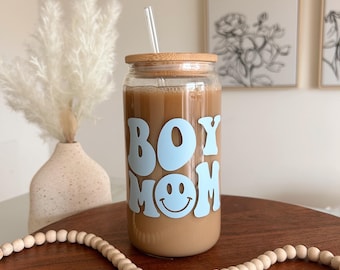 Custom Glass Cup | In My Boy Mama Era Can | Libbey Can Cup | Aesthetic Iced Coffee Cup | Mom Gift | Summer Gift | Gifts for Her