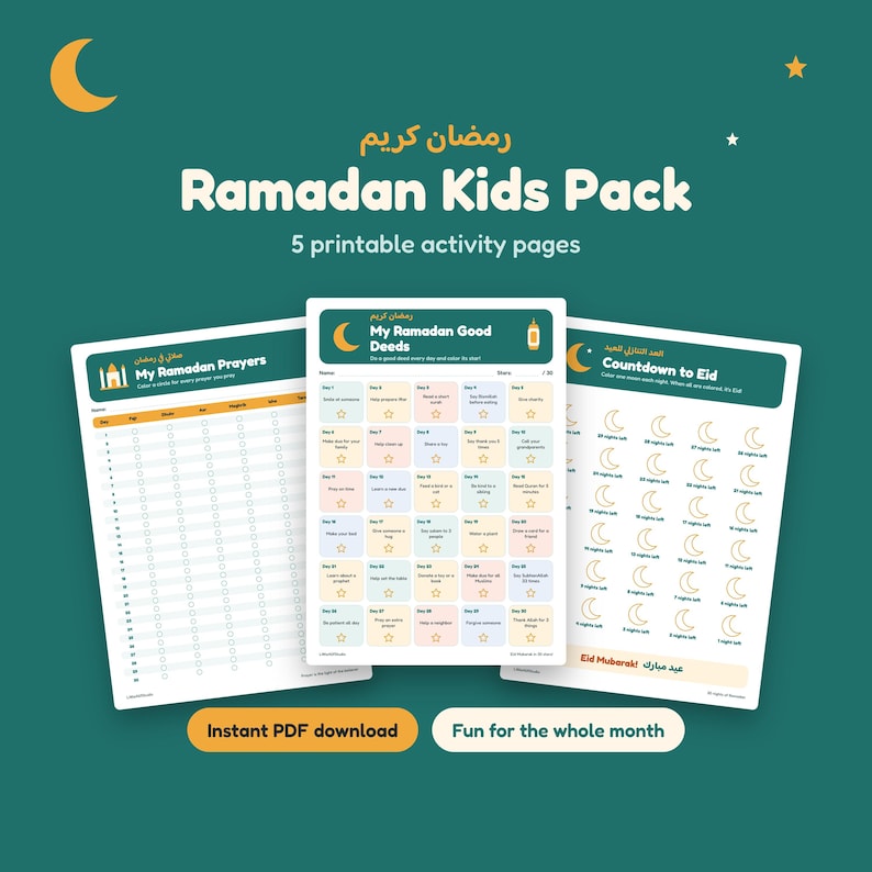 Ramadan Activities for Kids Printable, Good Deeds Tracker, Quran and