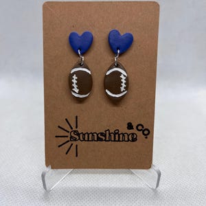 Handmade Clay Football Earrings, Team Earrings, Dangle Earrings, Football Heart Earrings, Earrings for Lions, Steelers, Cowboys, Chiefs