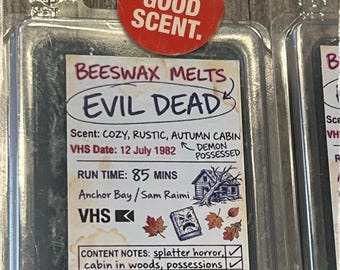 Anuncio de Etsy: Pastillas de cera aromáticas con temática de terror "Evil Dead"