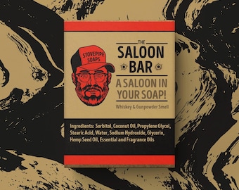 PAQUETE DE JABÓN - The Saloon Bar - Jabón Outlaw - Aroma a tabaco, bourbon y cuero - Jabón del viejo oeste - Jabón de vaquero - Jabón de whisky en vaso