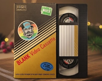 Cinta VHS virgen reciclada / Tarjeta J de los 80 y estuche rígido