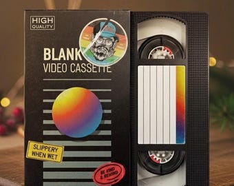 Cinta VHS virgen reciclada / Tarjeta J de los 80 y estuche rígido