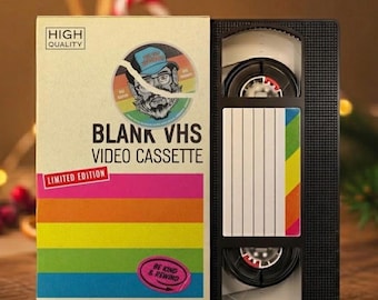 Cinta VHS virgen reciclada / Tarjeta J de los 80 y estuche rígido