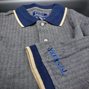 Vintage Yahoo Branded Grey Herringbone Golf Shirt Men’s Medium Port Authority Signature  Pullover