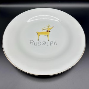 Pottery Barn China Reindeer Rudolph Dinner Plate With Silver Trim
