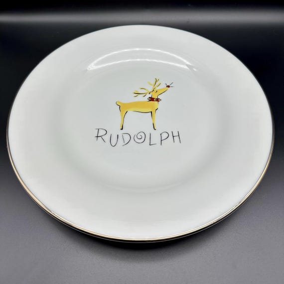 Pottery Barn China Reindeer Rudolph Dinner Plate With Silver Trim