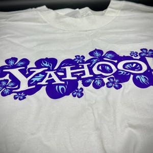 Vintage Yahoo Branded Tee Shirt with Tropical Purple Reversed Logo