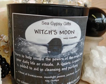 Witch's Moon 14oz soy candle with charms and crystals