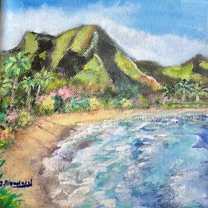 Tunnels,  Beach, Kauai, Hawaii, Contemporary, Impressionist, Original, 6”x6”, Canvas, Acrylic