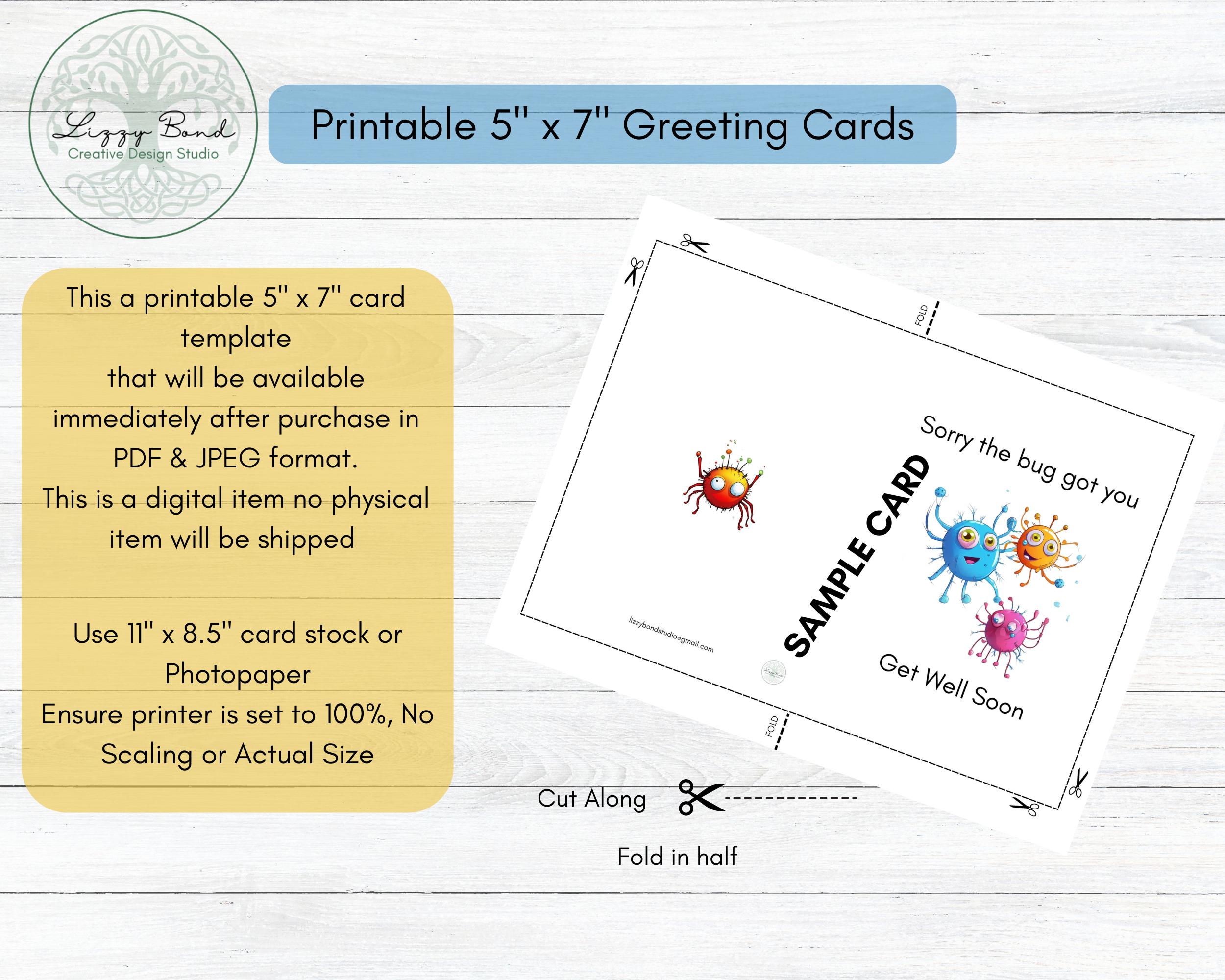 Printable Get Well Card, Digital Download, Fun, Cartoon Viruses , Print ...