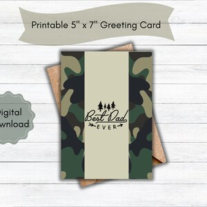 Carta stampabile Best Dad, download digitale, mimetica, stampa da casa, carta 5" x 7" File scaricabile JPEG e PDF