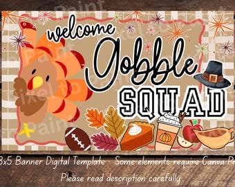 Gobble Squad Banner Template | Thanksgiving Banner Template | Canva Template | 35 x 60 Banner Template | Digital Download