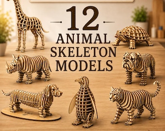 12 Tierskelett Modelle Laser Cut Files | SVG DXF Bundle (Digitaler Download)