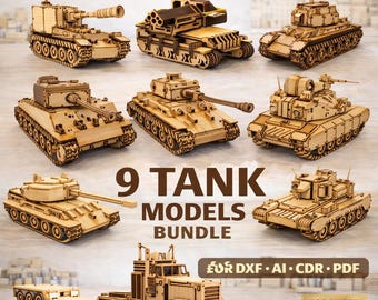 Laser geschnittene Militärpanzer Modelle Bundle | 9 hölzerne Fahrzeugdateien (Digitaler Download)