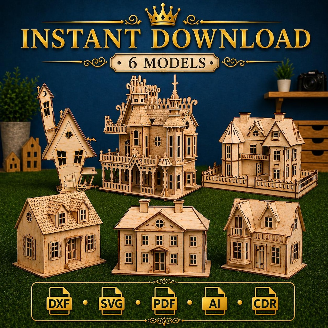 House Cut Model 6 Laser Cut House Models Bundle – Wooden Mini House CNC Files (digital ...