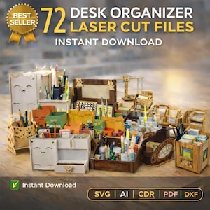 Laser Cut Desk Organizer Files | 72 Wooden Storage Plans (DXF, SVG)