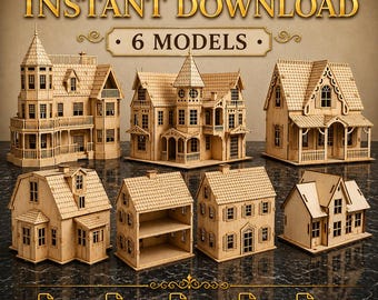6 Laser Cut Haus Modelle Bundle - Mini Haus Holz Holz CNC-Dateien (digitaler Download)