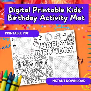Kpop Demon Hunters Inspired Coloring Birthday Activity Sheet for Kids | Printable Party Activity Mat | Kids  B-day Coloring Page, Maze | PDF