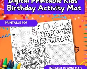Kpop Demon Hunters Inspired Coloring Birthday Activity Sheet for Kids | Printable Party Activity Mat | Kids  B-day Coloring Page, Maze | PDF