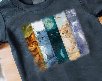 Warrior Cats Clan T-Shirt – ThunderClan, RiverClan, ShadowClan, WindClan, StarClan Fan Art - Bookish Gift Kids Fantasy Catcore Aesthetic