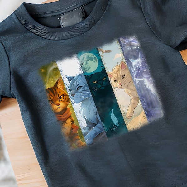 Krieger Katzen Clan T-Shirt – DonnerClan, FlussClan, SchattenClan, WindClan, SternenClan Fan Kunst