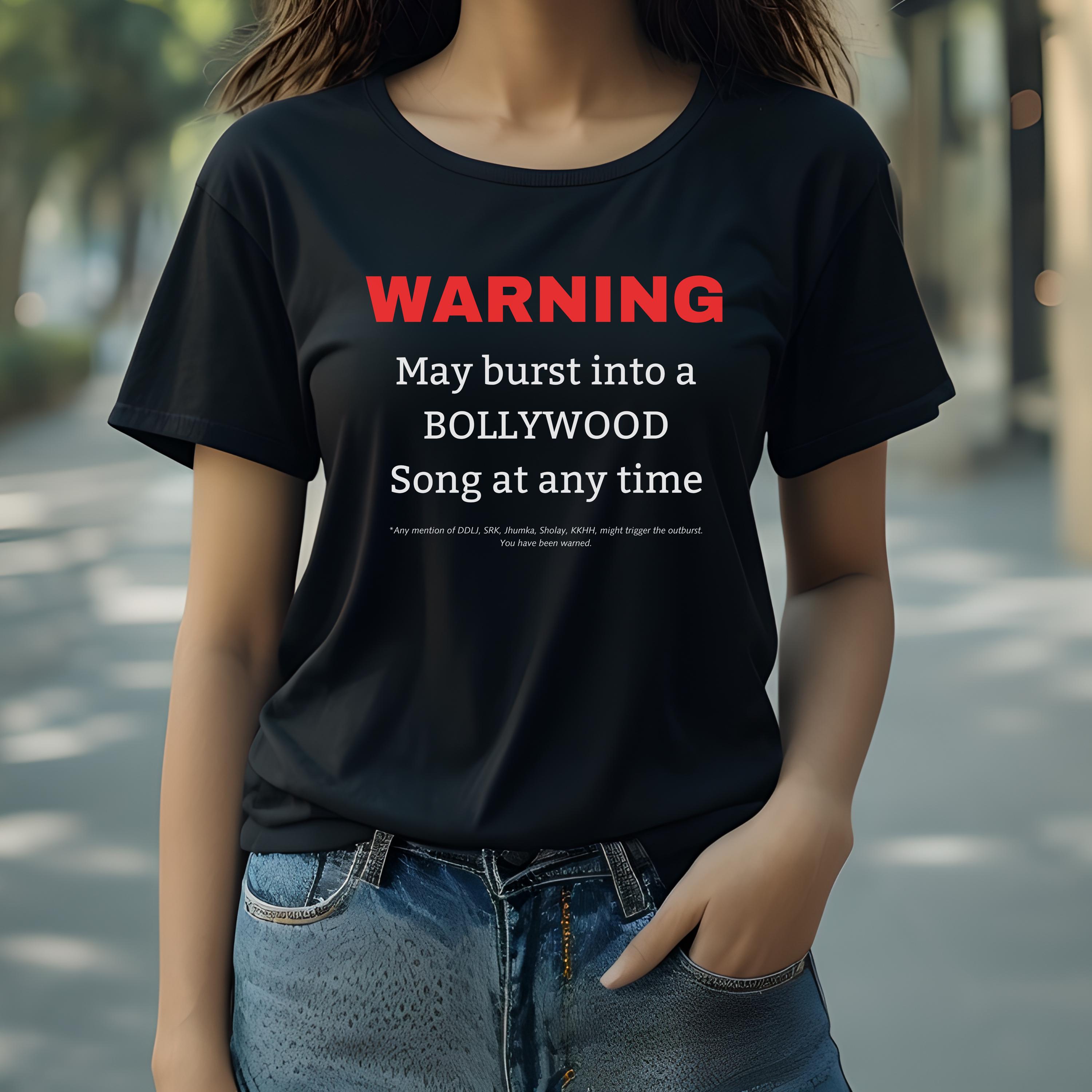 Funny Desi Bollywood Love Tshirt, Unisex Indian Humorous Tee, DDLJ, SRK, Jhumka, Sholay for Men + Women, Expedite Shipping, Express Delivery