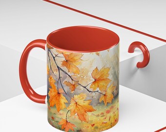 Golden Autumn Sunrise Mug, Fall Pumpkin Mug, Halloween Mug, Fall Gift for Her, Autumn Lover, Fall colors, 2-tone 11oz Fall Coffee Cup