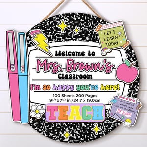 Personalized Teacher 3D Door Sign, Composition Notebook Door Sign, Custom Teacher Name Door Sign, Groovy Classroom Decor, New Teacher Gifts