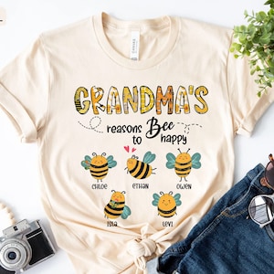 Camisa personalizada de la abeja de la abuela, camisa personalizada de la abuela, camisa feliz de las razones de la abuela, abeja linda del nieto, regalo del día de la madre para la abuela
