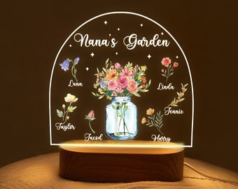 Personalized Gifr for Grandma, Nana's Garden Birth Flowers LED Lamp, Custom Night Light, Nana Lamp, Mothers Day Gift, Grandma Birthday Gift