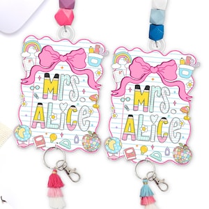 Personalized Teacher Badge Lanyard: Acrylic Name Tag, Beaded Cotton Tassel
