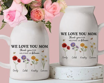 Mothers Day Gift, Custom Birthflower Vase/Jug, Birth Month Flower Gift for Mom from Daughter, Mom Flower Vase, Mum Birthday Gift, Mom Gift