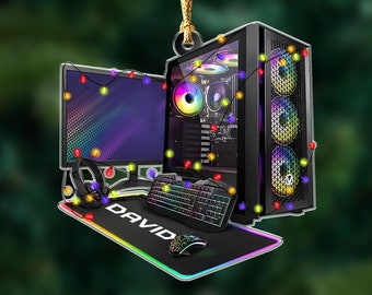 Custom 2D PC Gamer Acrylic Ornament: Gaming Computer Christmas Tree Decor