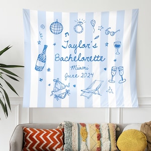Bachelorette Party Decor, Personalized Beach Tapestry, Custom Location Party Banner, Bachelorette Coast Sign, Bachelorette Weekend Backdrop