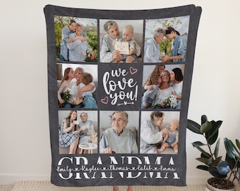 Personalized Picture Blanket for Mom Grandma, Mothers Day Gift for Grandmother, Custom Photo Collage Gift for Nana, Gift from Grandkids