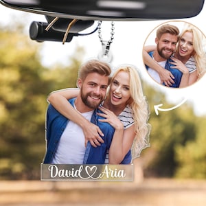 Custom Photo Car Ornament, Couple Photo Car Charm, Rear View Mirror Charm, Anniversary Gift for Husband, Valentines Gift for Boyfriend