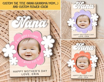 Mothers Day Gift for Grandma, Custom Fridge Photo Magnet, Cute Baby Photo Frame, Grandma Flower Frame Magnet, New Grandma Nana Mimi Gift