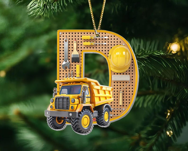 Construction Vehicle Letter 2D Flat Ornament, Kids Personalized