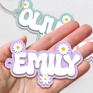 Coquette Backpack Tag for Kids, Back to School Name Keychain, Cute Daisy Floral Backpack Keyring for Girls, Diaper Bag Tag, Kid Gifts