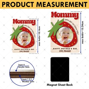 Fridge Photo Magnet, Custom Photo Frame Magnet, Strawberry Magnet, Mom Photo Magnet, Grandma Photo Magnet, Mothers Day Gift, Gift from Kids image 2