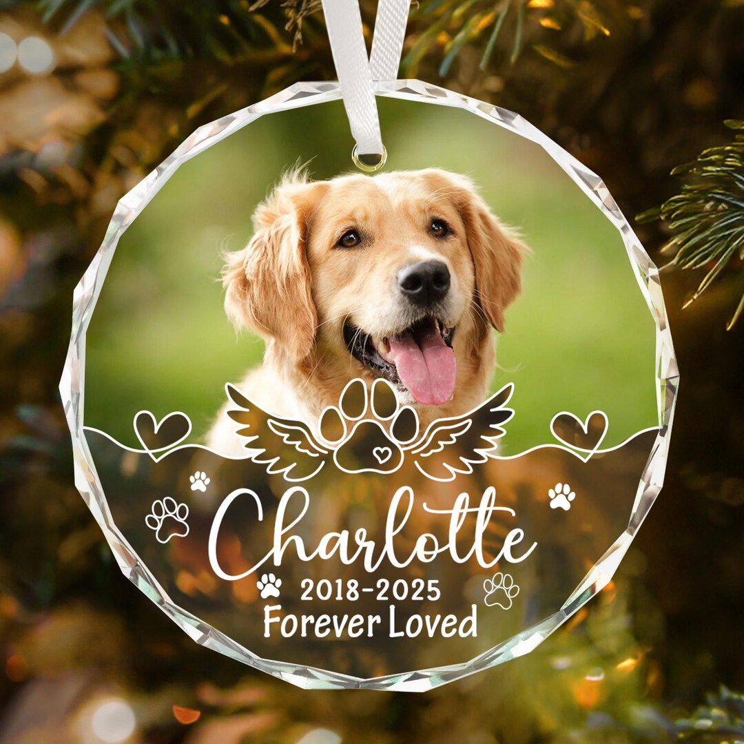 Personalized Dog Memorial Photo Glass Ornament: Pet Loss Sympythy Gift ...