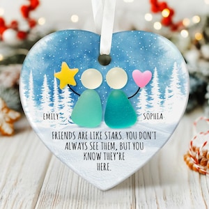 2D Custom Friendship Sea Glass Ceramic Ornament: Besties Christmas Tree Hanging