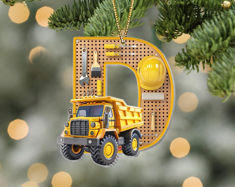Construction Vehicle Letter 2D Flat Ornament, Kids Personalized