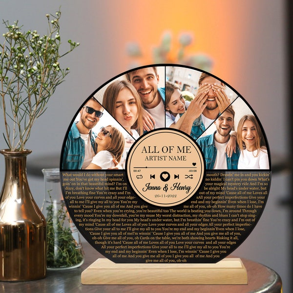 Personalized Song Record Stand, Acrylic Song Lyrics Plaque, Couple Portrait Vinyl Record, Custom Song Photo Gift, Anniversary Valentine Gift