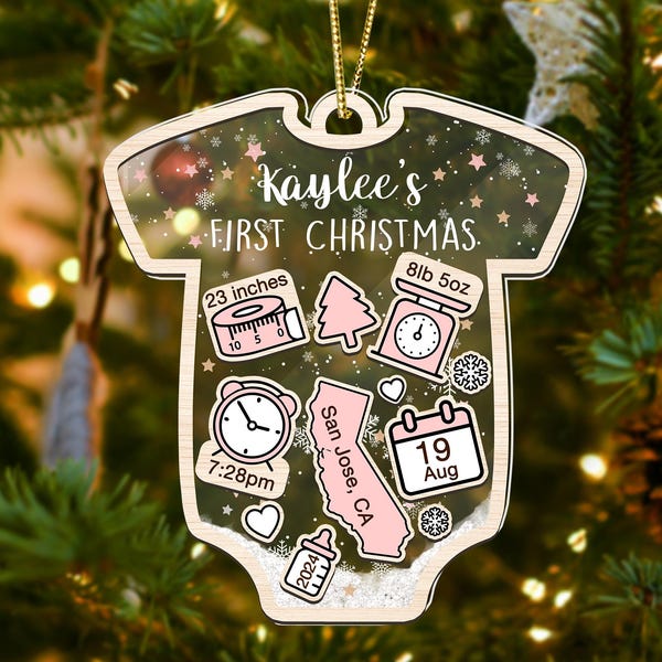 Personalized Baby First Christmas Ornament 2025: 4D Shaker Ornament, Birth Stats Gift, Newborn Baby Boy, Baby Girl Christmas
