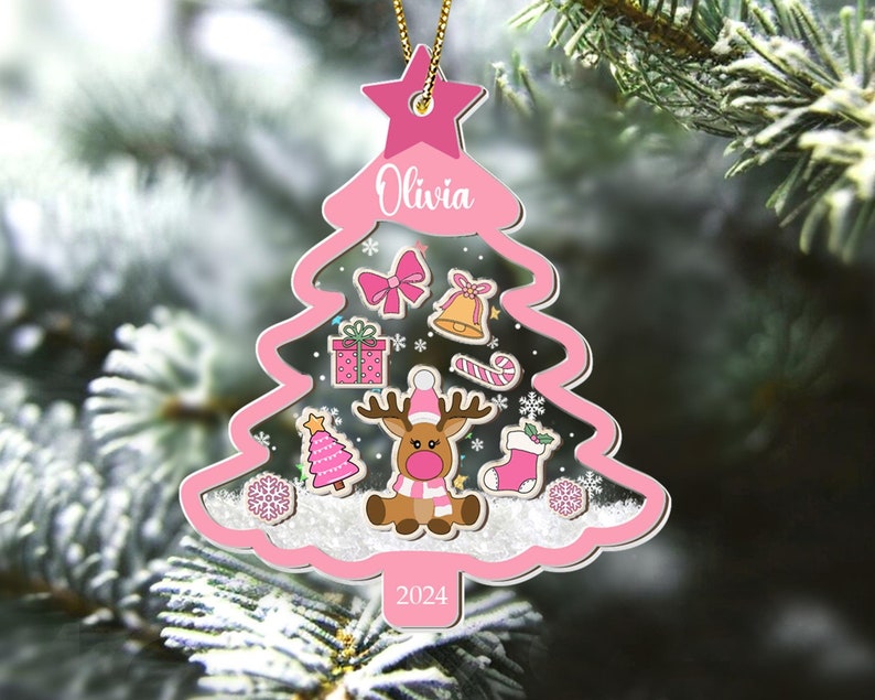 Custom Name Baby Girl Christmas Ornament 2024, Xmas Gift for Kids, 4D