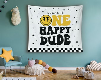 One Happy Dude Birthday Banner: Retro 1st Birthday Tapestry