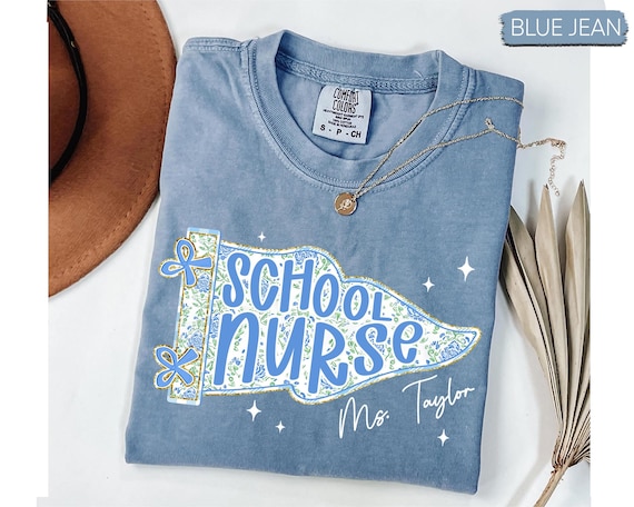 Comfort Colors School Nurse Shirt: Toile de Jouy Pennant Design