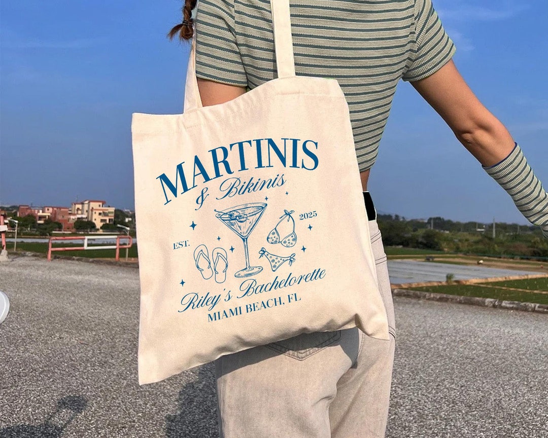 Martinis & Bikinis Bachelorette Tote Bag, Beach Bachelorette Party Bag ...